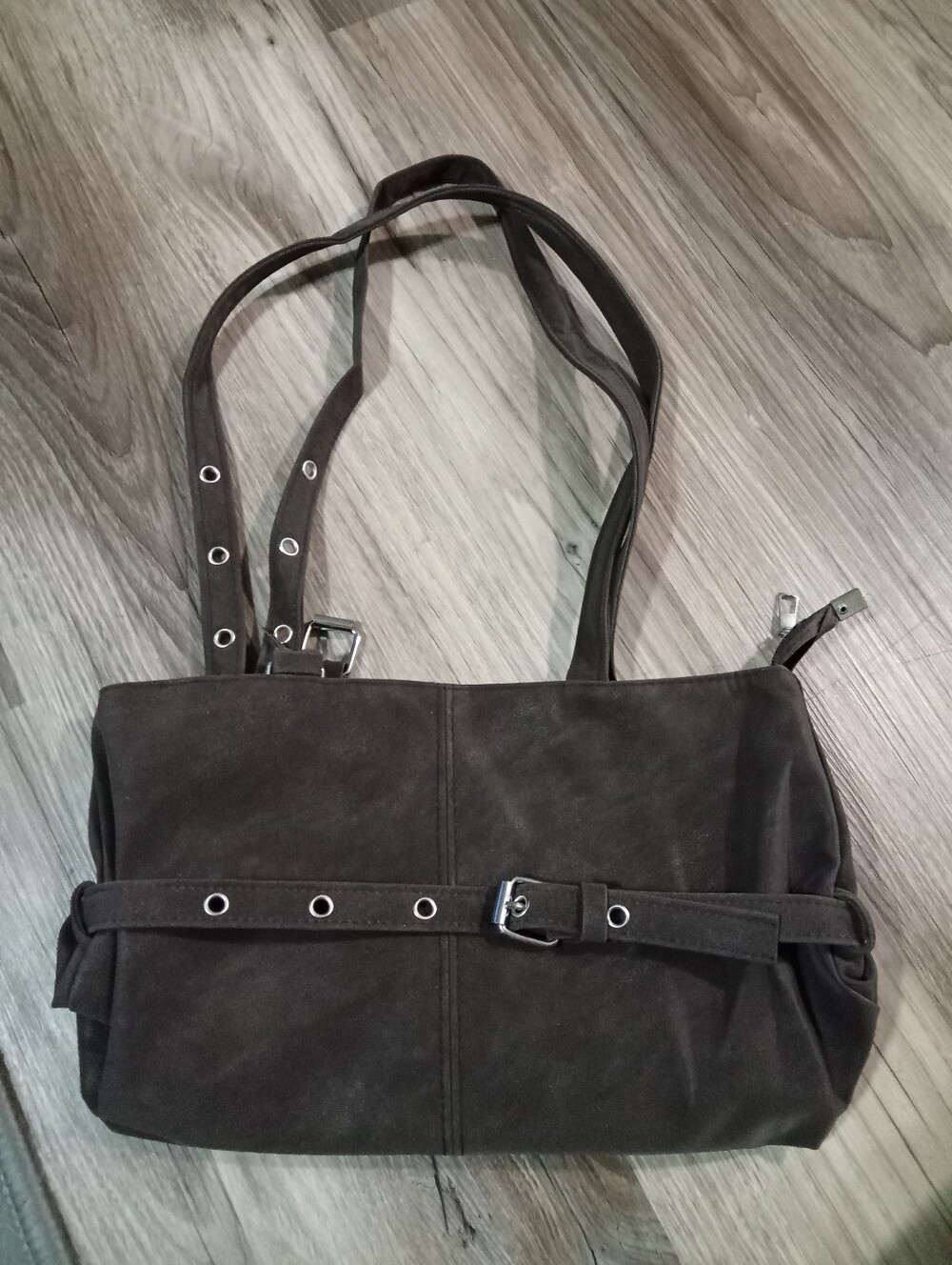 Women’s Dark Brown Suede Shoulder Bag - Classic Buckle Design